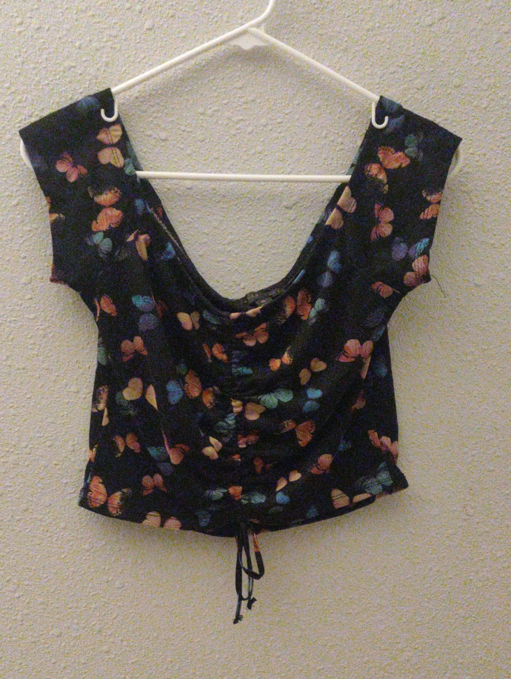 Women's Black Butterfly Print Cowl Neck Crop Top